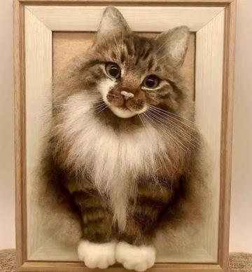 Wool Felt Framed Pet Portrait For Cat ( 7inch Head with Paws )