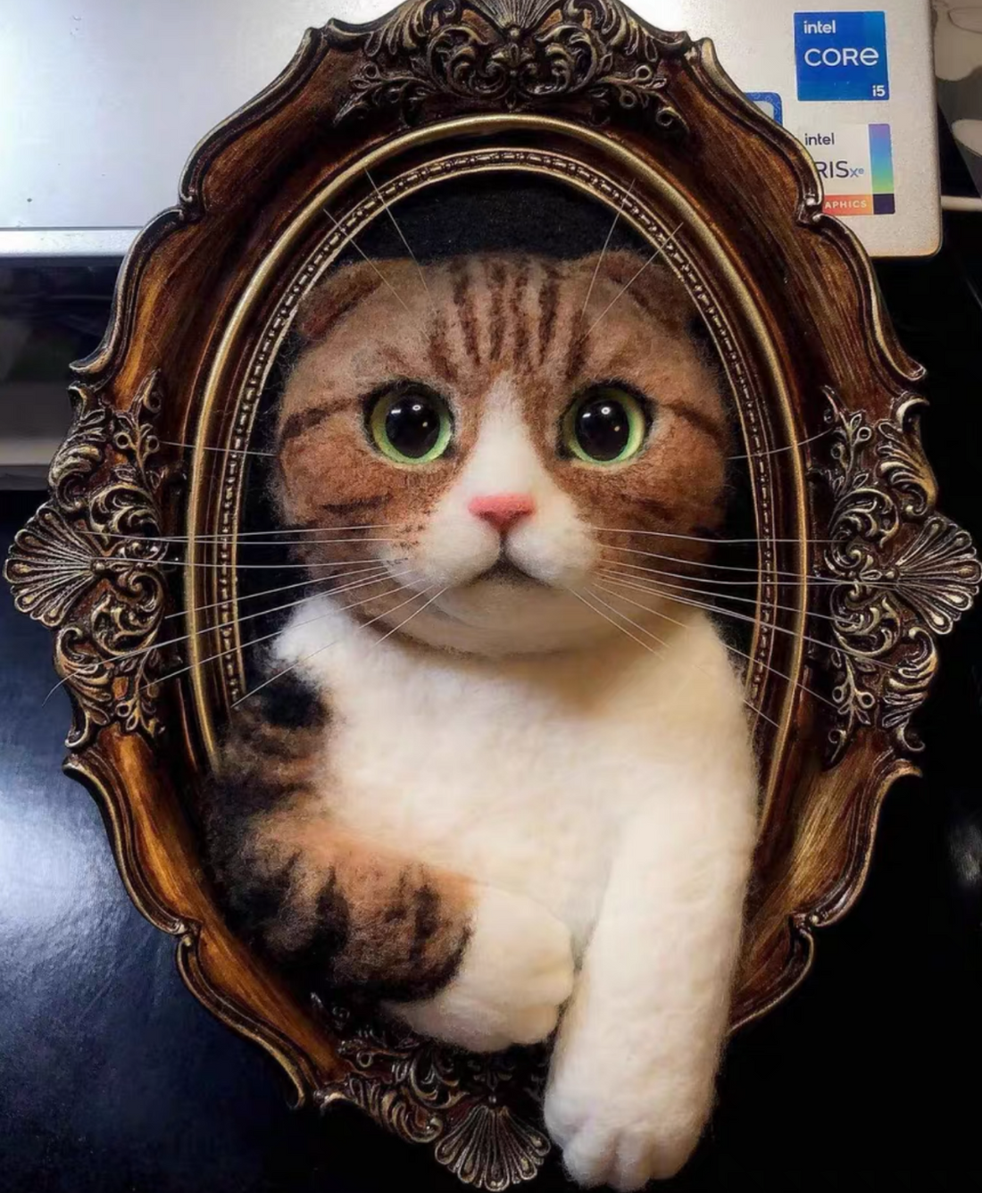 Wool Felt Framed Pet Portrait For Cat ( 7inch Head with Paws )